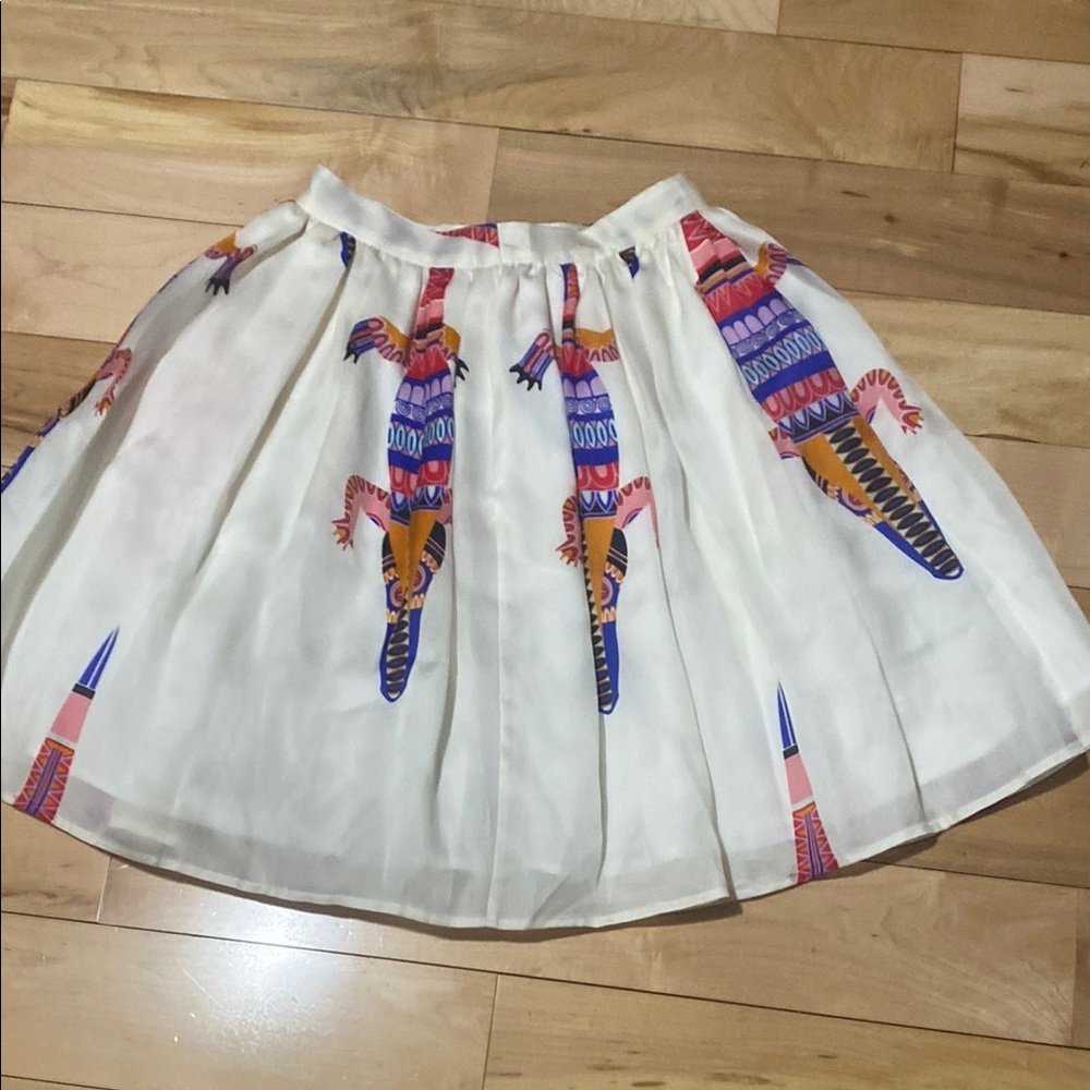 MSGM White Midi Skirt with Multicolor Crocodile Print